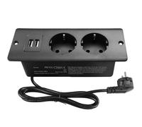 Regleta retráctil con 2 USB, toma empotrable retráctil con 2 entradas y cable de 1,6 m, regleta de mesa con múltiples tomas integradas, toma de mesa para muebles o superficies de trabajo