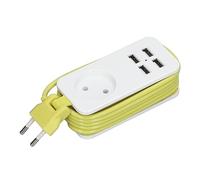 Regleta universal de enchufe de la UE 1200 W 10 A con 4 puertos USB, ignífugo ligero para smartphones Tableta 250 V (blanco verde)