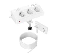 Regleta USB PD 30 W con enchufe plano, 5 m, color blanco | Enchufe múltiple de 3 enchufes, 4 USB (2 USB-C + 2 USB-A), conmutable, 16 A/3680 W, enchufe de mesa de escritorio