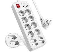 Regletas Enchufes USB C 12 Tomas,Regleta 12 Enchufes Proteccion Sobretension con Interruptor,Ladron con 2 USB-C y 2 USB-A,Alargador Tomadas, Power Strip Pared Extension Electrica 1.5M,Blanco