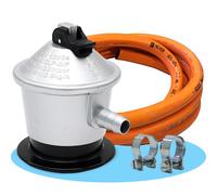 Regulador de Gas Butano con Válvula de Seguridad 30mbar, Manguera 1,5m y 2 Abrazaderas - Certificación Europea y Española, COM GAS
