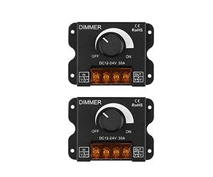 Regulador de luz LED de 2 unidades, controlador de atenuación DC 12V-24V 30A PWM, interruptor de encendido/apagado de ajuste de la perilla del atenuador, con carcasa de aluminio