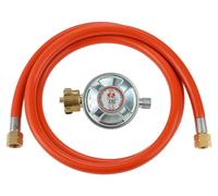 Regulador de presión de gas de 50 mbar con manguera de gas de 150 cm y conexión de 1/4" roscada a la izquierda