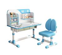 Reheyre Juego de escritorio y silla de estudio para niños, juego de escritorio rosa con altura ajustable, cajones y almacenamiento, con patrón de dibujos animados, mesas y sillas de aprendizaje para