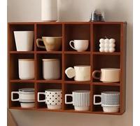 REHOOF Expositor para Tazas De Pared,Vitrina Expositora para Colecciones,Organizador De Artículos,Estante De Pared De Madera,Robusto para Tazas De Té,Vasos De Licor Y Tazas De Café B,39.5 * 29.5cm