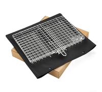 Rejilla grande para barbacoa de 46 x 32 cm para pollo (C) | Asas de madera de haya, resistentes al calor, agarre antideslizante, se adapta a cortes grandes, fácil almacenamiento en