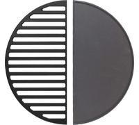 Wiltec Set 1x parrilla y 1x plancha semicirculares de hierro fundido 49,8 x 24,3 x 0,9 cm para barbacoa, barbecue, BBQ, para carnes, pescados y verduras, fácil de limpiar