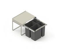 REJS Cubo de Basura Encastrable para Armario de 60 cm Sistema de Reciclaje de 4 Cubos con Cierre Suave y Extracción Total 56,4 x 50,5 x 34,5 cm (2x 15L + 2x 7L) Montaje Frontal Plata