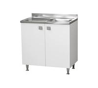 Relax e Design Mueble de Cocina bajo Lavabo con Fregadero bañera Izquierda o Derecha, de Acero con escurridor, 2 Puertas en Blanco Fresno, 80 x 50 x 88 cm (bañera Derecha)