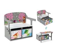 RELAX4LIFE 3 en 1 Baúl Juguetes Infantil de Madera, Juego de Mesa y Silla Infantil con Banco Convertible, Caja Almacenaje, Respaldo y Reposabrazos, Mesa y Sillas para Niños 3-7 Años (Gris)