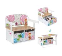 RELAX4LIFE 3 en 1 Baúl Juguetes Infantil de Madera, Juego de Mesa y Silla Infantil con Banco Convertible, Caja Almacenaje, Respaldo y Reposabrazos, Mesa y Sillas para Niños 3-7 Años (Rosa)