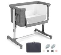 RELAX4LIFE 3 en 1 Cuna Colecho con 5 Alturas Ajustables, Ruedas Bloqueables, Colchón y Correa de Sujeción, Cuna Bebe con Bolsillo Portaobjetos y Bolsa de Transporte para Bebés 0-6 Meses (Gris Claro)