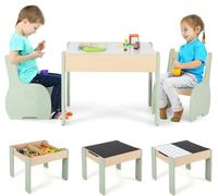 RELAX4LIFE 4 en 1 Juego de Mesa y 2 Sillas Infantil con Pizarra, Pizarra Blanca y Espacio Almacenamiento, Mesa Reversible con Tablero Extraíble para Dibujar, Pupitres para Niños 3-6 Años (Verde)