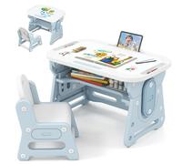 RELAX4LIFE 4 en 1 Mesa y Silla Infantil, Pupitre Infantil con Altura Ajustable, Pizarra Magnética Inclinable, Estante, Borrador y Marcadores, Juego de Escritorio y Silla para Niños de 3+ Años (Azul)