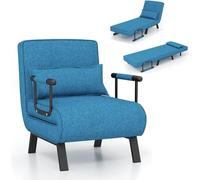 RELAX4LIFE 4 en 1 Sillón Relax Reclinable en 6 Posiciones 0-85°, Sofá Cama Plegable con Patas Ocultas y Cojín, Sillón Cama de 1 Plaza para Salón, Dormitorio y Oficina, Carga 150kg (Azul)