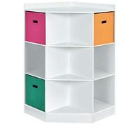 RELAX4LIFE Estantería para niños de madera, mueble multiestante con cestas de colores, estante para juegos para sala de estar y dormitorio (esquinero, blanco)