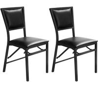 RELAX4LIFE Juego de 2 sillas de comedor, sillas plegables de cocina, sillas plegables con cojín de asiento de piel sintética y marco de metal, silla de respaldo acolchada, silla de salón para comedor