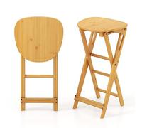 RELAX4LIFE Juego de 2 taburetes plegables de bambú, taburete de bar con reposapiés, altura del asiento de 61 cm, soporta hasta 150 kg, silla de cocina para cocina, bar, natural (sin respaldo, natural)