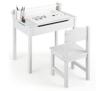 RELAX4LIFE Mesa y Silla de Arte para Niños 3+ Años con Tablero Plegable, Escritorio y Silla de Madera para Niños 60 x 40 x 58 cm con Rollo de Papel y Rotulador (Blanco)
