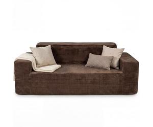 RELAX4LIFE Sofá de 3 plazas de pana, sofá de espuma sin osatura, diseño ergonómico con respaldo alto y apoyabrazos anchos para dormitorio, salón oficina, 197 x 97 x 69 cm (marrón)