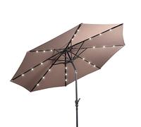 RELAX4LIFE Sombrilla de jardín 3 m/2,7 m con luces LED, sombrilla de exterior para protección solar UV y lluvia, sombrilla parasol para terraza, balcón, playa y jardín, sin base, marrón, Dia. 3M