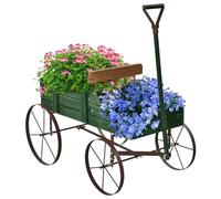 RELAX4LIFE Soporte para Flores de Madera Maciza con 4 Ruedas de Metal, Carro para Plantas con 2 Jardineras Grandes, Decoración para Jardín, Balcón y Terraza, Carga 15kg (Verde)
