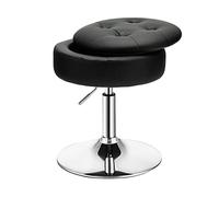 RELAX4LIFE Taburete Vanity Regulable en Altura, Otomana de Piel Sintética Acolchada, Giratorio 360° y con Altura Comprendida Entre 51 y 66 cm para Dormitorio, Salón, Bar (Negro)