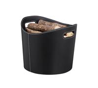 Relaxdays 1 Cesta Leña con Asas, Leñero Interior, Cuero Sintético, Tamaño L, para Transportar Leños o Periódicos, Ovalada, Negro