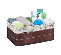 Relaxdays 1 Cesto Almacenamiento, Funda Tela Retro, Bambú, Rectangular, Cesta Estante Baño, 16,5x38x28,5cm, Marrón