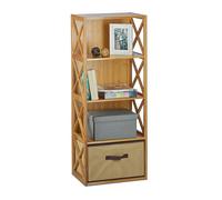 Relaxdays 1 Estantería con Cesta de almacenaje, 4 Baldas, Madera, Mueble de baño, Caja Plegable, 105 x 42 x 29 cm, Marrón
