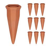 Relaxdays 10 Picos Riego Plantas, Cono Regar Maceta, Sistema Autorriego con Botellas 1L, Arcilla, 13x5x4,5 cm, Terracota