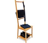Relaxdays Galán de Noche Bambú, Silla Valet, Colgador Ropa Dormitorio, 2 Baldas, 133x40x42 cm, Perchero Madera, Marrón