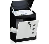 Relaxdays Buzón Correos Exterior Grande, De Pared, Tapa Seguridad, Llave, Acero, 1 Ud., 53 x 43,5 x 26 cm, Negro-Blanco