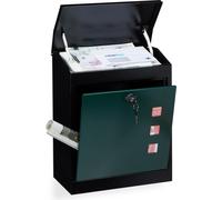 Relaxdays Buzón Correos Exterior Grande, De Pared, Tapa Seguridad, Llave, Acero, 1 Ud., 53 x 43,5 x 26 cm, Negro-Verde