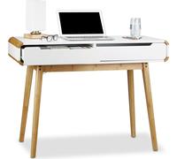 Relaxdays Mesa escritorio con cajones blanco,marrón claro