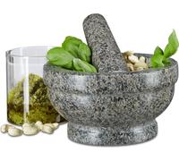 Relaxdays 10021526, Grau, Granito, Mortero y pilón, 17 cm, 12 cm, 4,5 cm