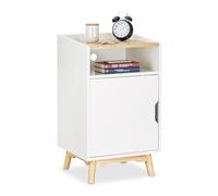 Relaxdays Mesita de noche blanca con puerta blanco,marrón claro