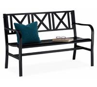 Relaxdays Banco Jardín, 2 Plazas, Robusto, para Terraza, Balcón, Asiento 81 x 127 x 56 cm, Acero, Negro