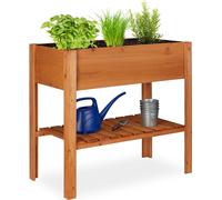 Relaxdays Huerto Urbano de Madera, con Estante, Macetero Rectangular, 80 x 88 x 43,5 cm, Marrón Claro