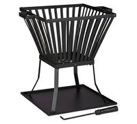 Relaxdays Brasero de jardín XL, con atizador, Chimenea de terraza, para Madera, 56x56,5x45 cm, Negro