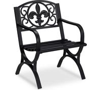 Relaxdays Silla Jardín Vintage, Asiento Balcón con Reposabrazos, Extra Ancha, Diseño Antiguo, 85,5 x 60 x 56 cm, Negra