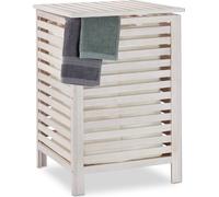 Relaxdays Cesto Ropa Sucia Hecho de Madera de Nogal con Tapa, Cubo Colada con Saco Lavable 52 l, 65,5x45x45 cm, Blanco