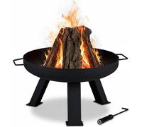 Relaxdays Brasero Exterior 60 cm Diámetro, con Atizador, Bandeja Fuego, Hoguera Jardín y Terraza, Redondo, Acero, Negro