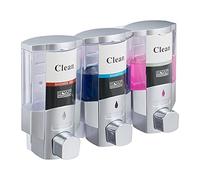 Relaxdays 10033717 - Dispensador de jabón (3 Compartimentos, 300 ml, 3 Compartimentos), Color Plateado y Transparente