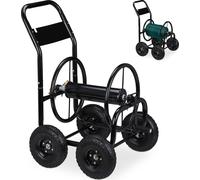 Relaxdays Carro portamangueras negro 4 ruedas negro