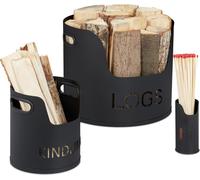 Relaxdays Set de 3 cestos leñeros LOGS negro