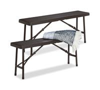 Relaxdays Set 2 Bancos Plegables Jardín, Terraza y Patio, Efecto Madera, Plástico, Banquillo Camping 42x100x25cm, Marrón