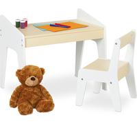 Relaxdays Mesa y silla infantil en blanco y beige beige,blanco