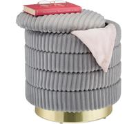 Relaxdays Taburete de terciopelo con almacenaje oro,gris