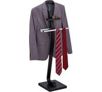 Relaxdays Galán de Noche con Balda Reloj, Mozo Ropa Chaqueta y Pantalón, 112x46x32 cm, Colgador Traje, Negro y Plateado